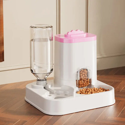 Cat Water Dispenser with Integrated Food Basin, Drinking Water Bowl, No Batteries Needed, Modern White Design for Easy Cleaning & Hydration, Suitable for Small Dogs, Durable Pet Hydration Solution, Sturdy Construction