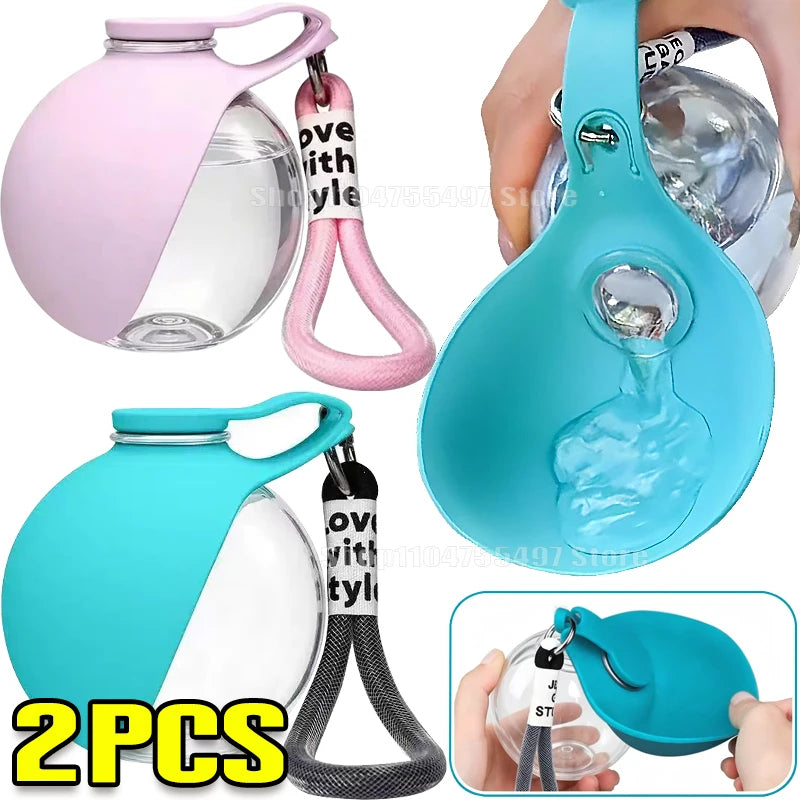 1/2Pcs Dog Ball Water Bottle with Removable Silicone Bowl 285Ml Plastic Construction Leak-Proof Outdoors Activities like Walking